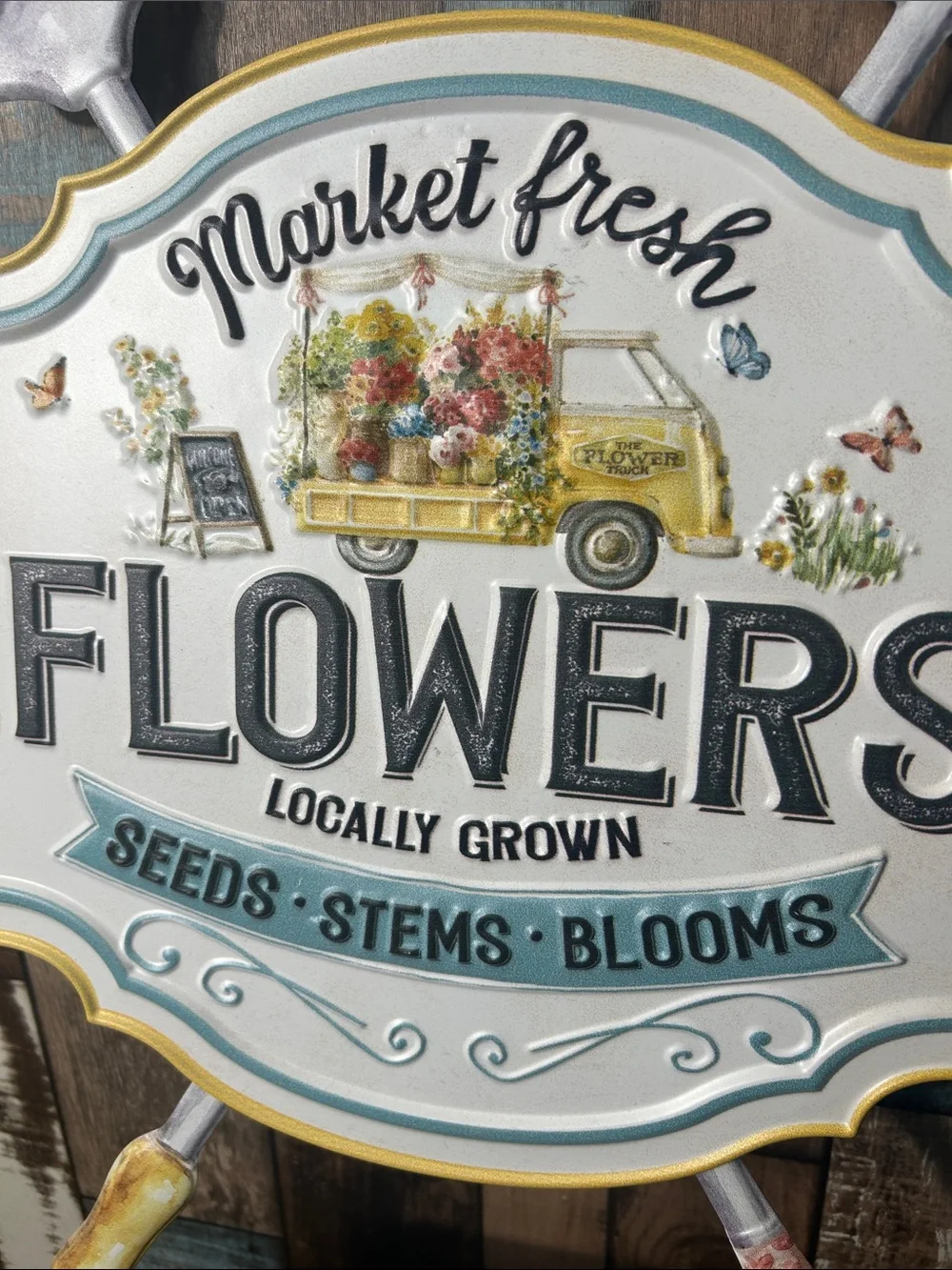 Market Fresh Flowers metal Wall Sign hippie bus
